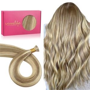 Ash Brown Golden Blonde Highlight Remy Human Hair 24 Inch I Tip Extensions